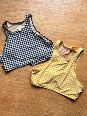 Women’s Gingham Modest Bikini Top Old Navy Size Large Summer Cute